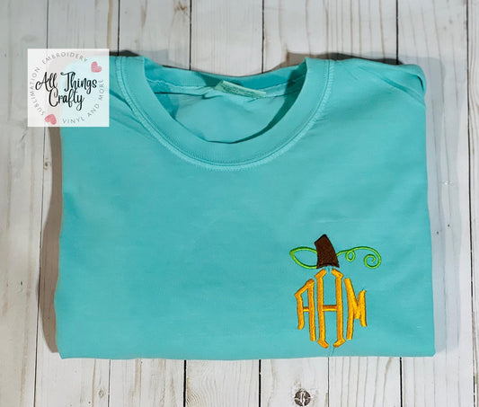 comfort colors pumpkin embroidered tee