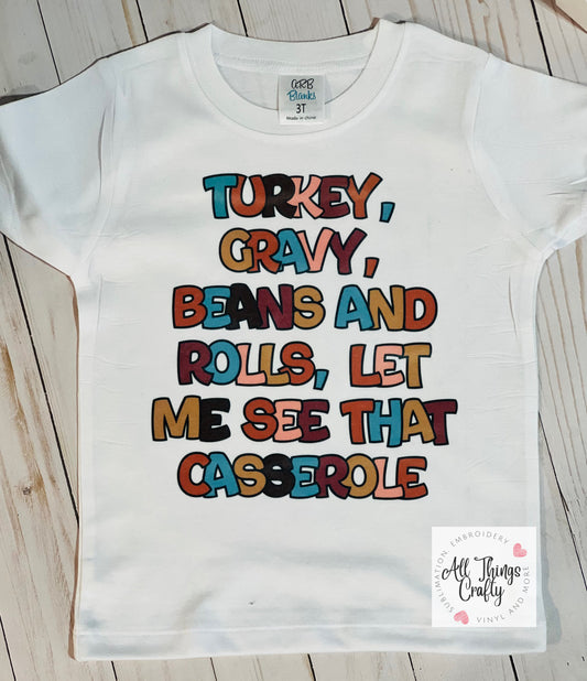 Turkey, gravy, beans & rolls tee