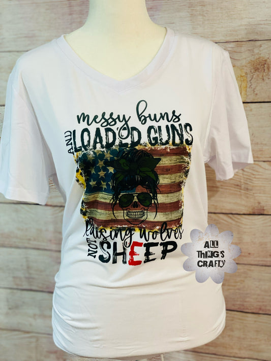 messy buns and loaded guns tee